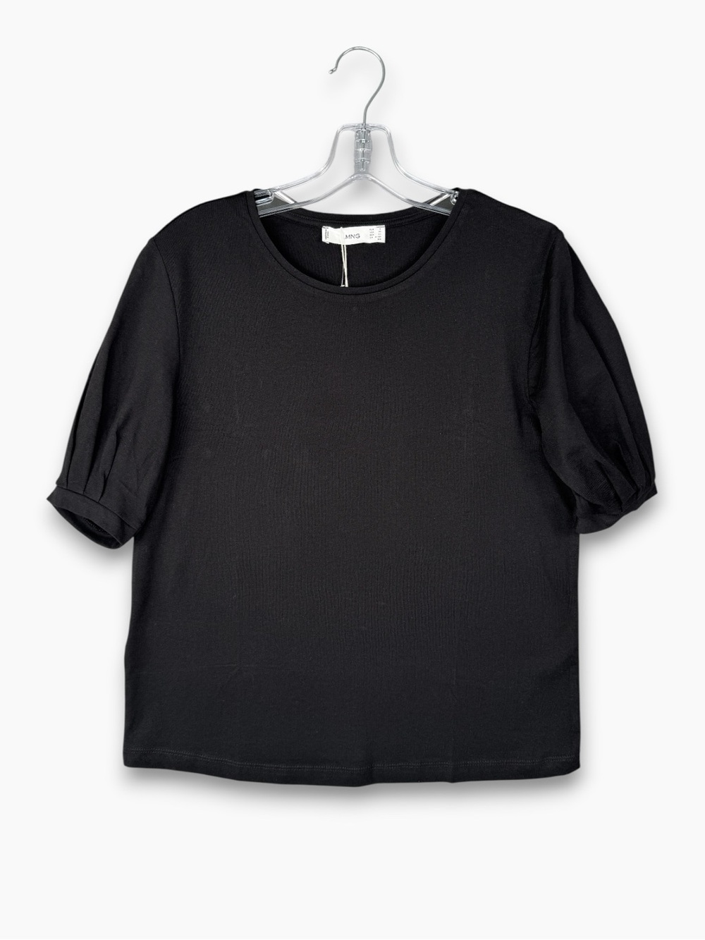 Mango Organic Cotton Puff Sleeve Tee Black S Casual Minimalist